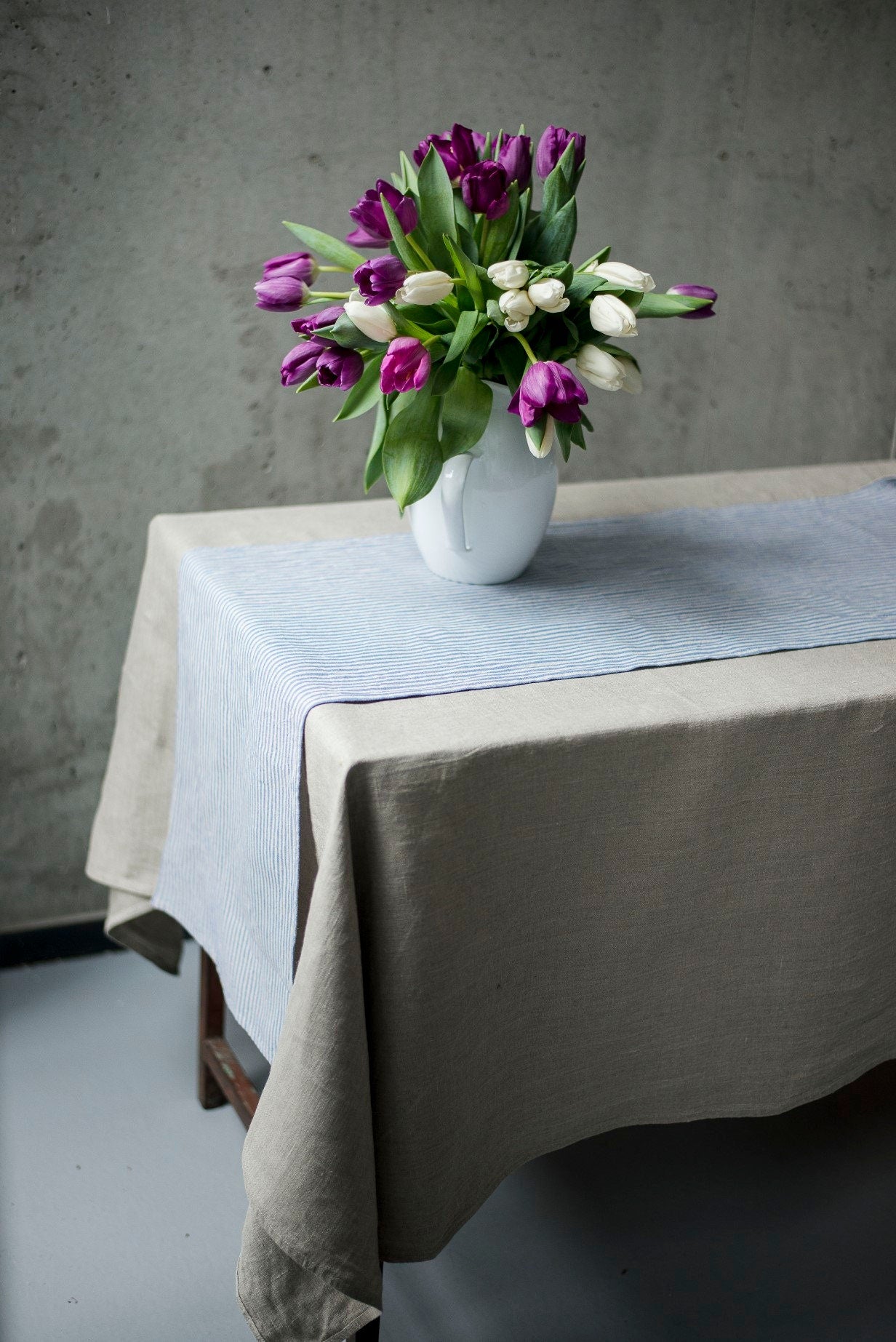 Linen tablecloth in natural oatmeal color, natural tablecloth, kitchen linen, table linen, softened linen