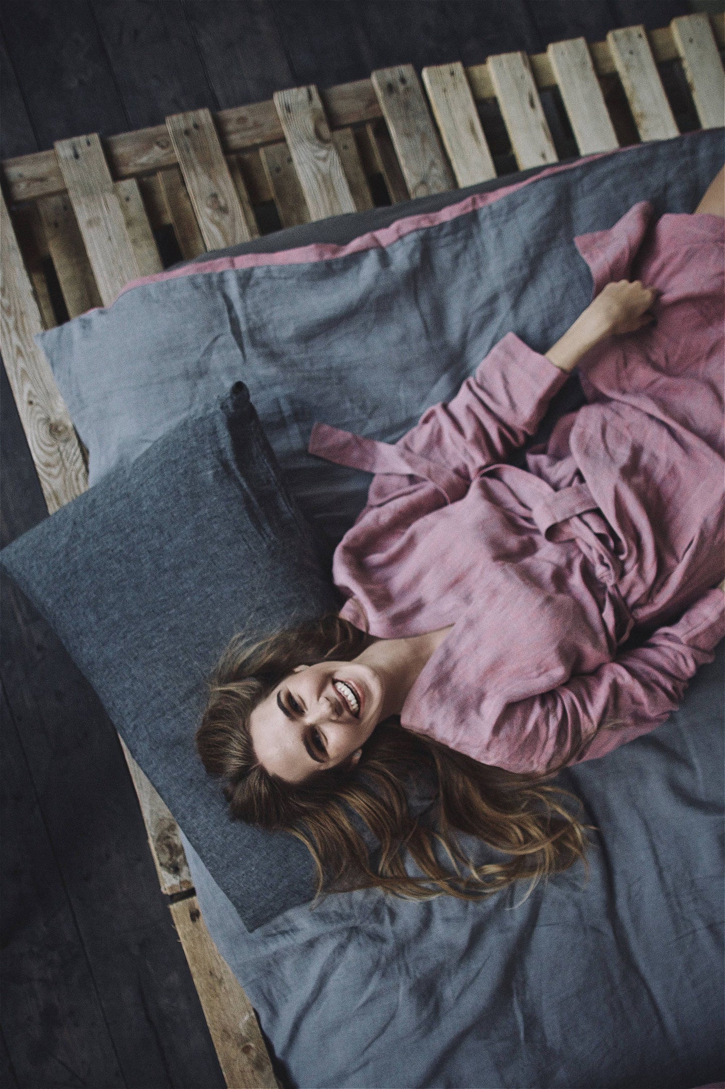 Linen bathrobe with pockets, soft linen robe, linen kimono, long morning gown, linen robe for women. Stonewashed linen robe