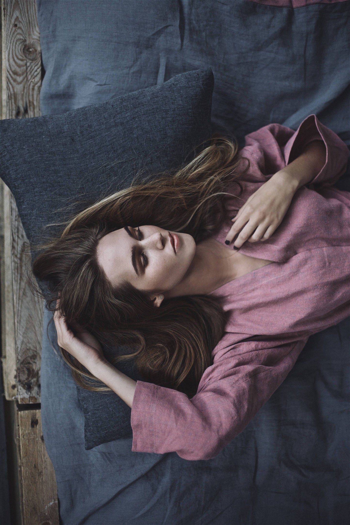 Linen bathrobe with pockets, soft linen robe, linen kimono, long morning gown, linen robe for women. Stonewashed linen robe