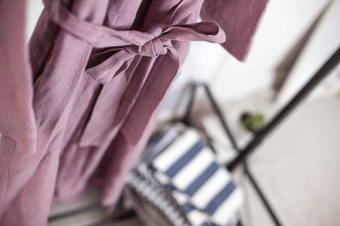 Linen bathrobe with pockets, soft linen robe, linen kimono, long morning gown, linen robe for women. Stonewashed linen robe