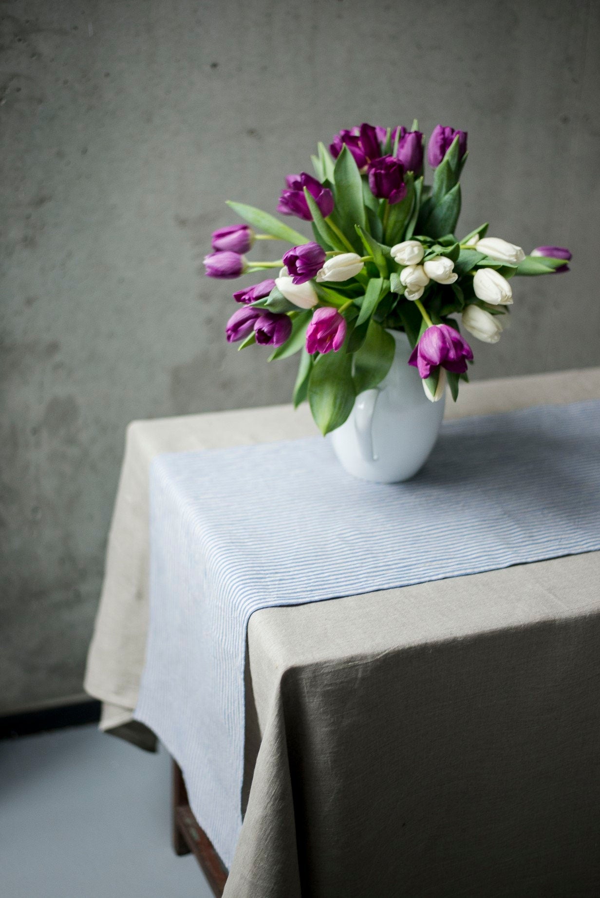Linen tablecloth in  natural oatmeal color, natural tablecloth, kitchen linen, table linen, softened linen