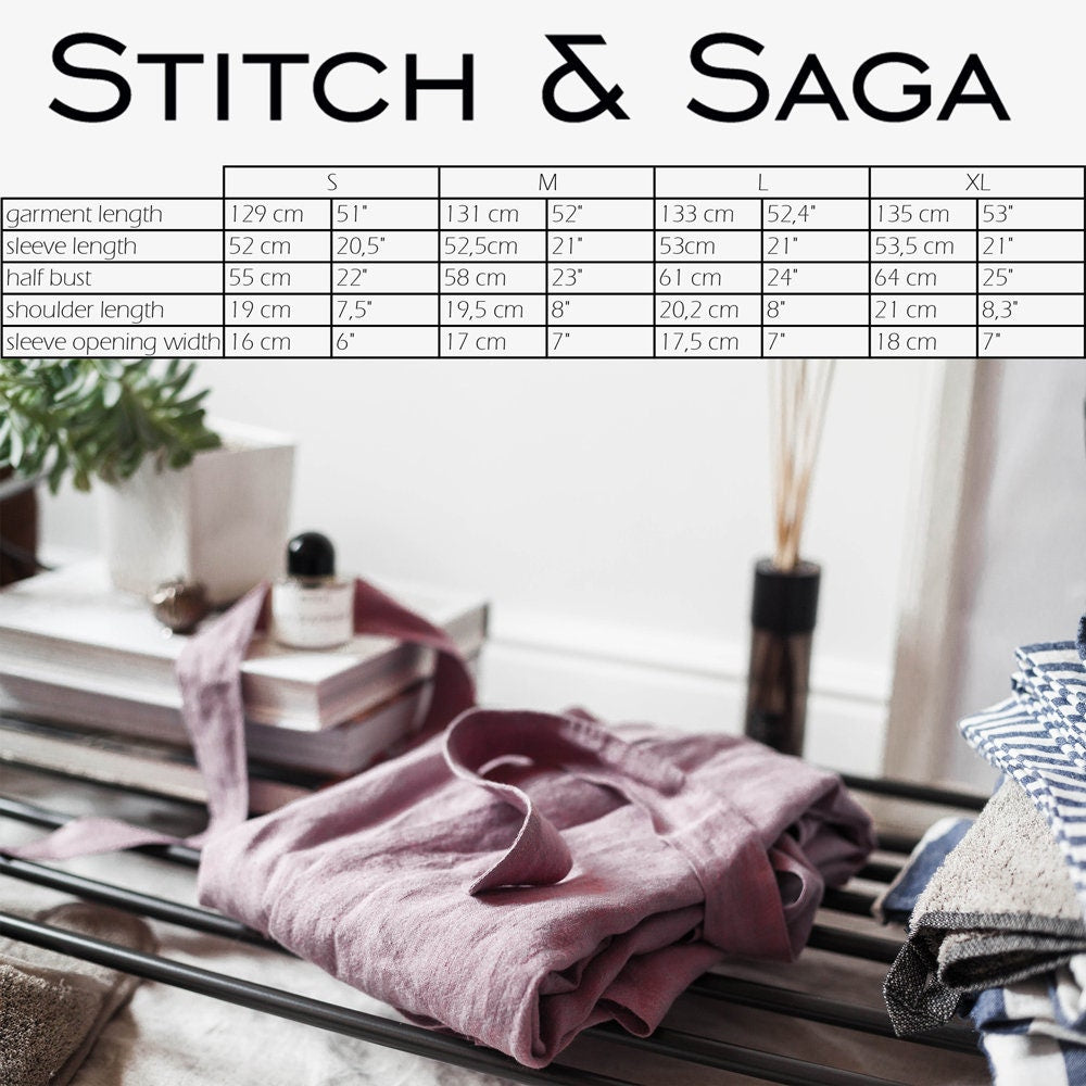 Linen bathrobe with pockets, soft linen robe, linen kimono, long morning gown, linen robe for women. Stonewashed linen robe