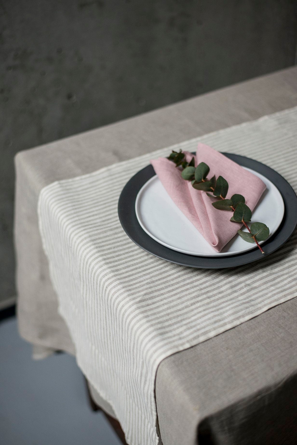 Linen tablecloth in  natural oatmeal color, natural tablecloth, kitchen linen, table linen, softened linen