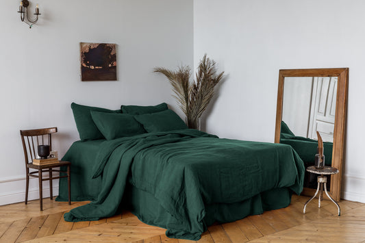Linen duvet cover in Dusty Green color in sizes King, Queen, Twin, Double, Single. Stonewashed handmade and hand dyed linen bedding
