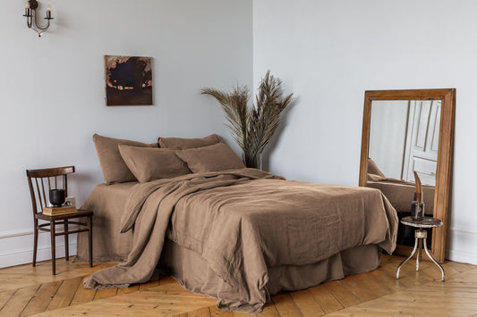 Linen bedding set, Duvet cover + 2 Pillowcases in Sandy Beige color, King, Queen, Twin, Double