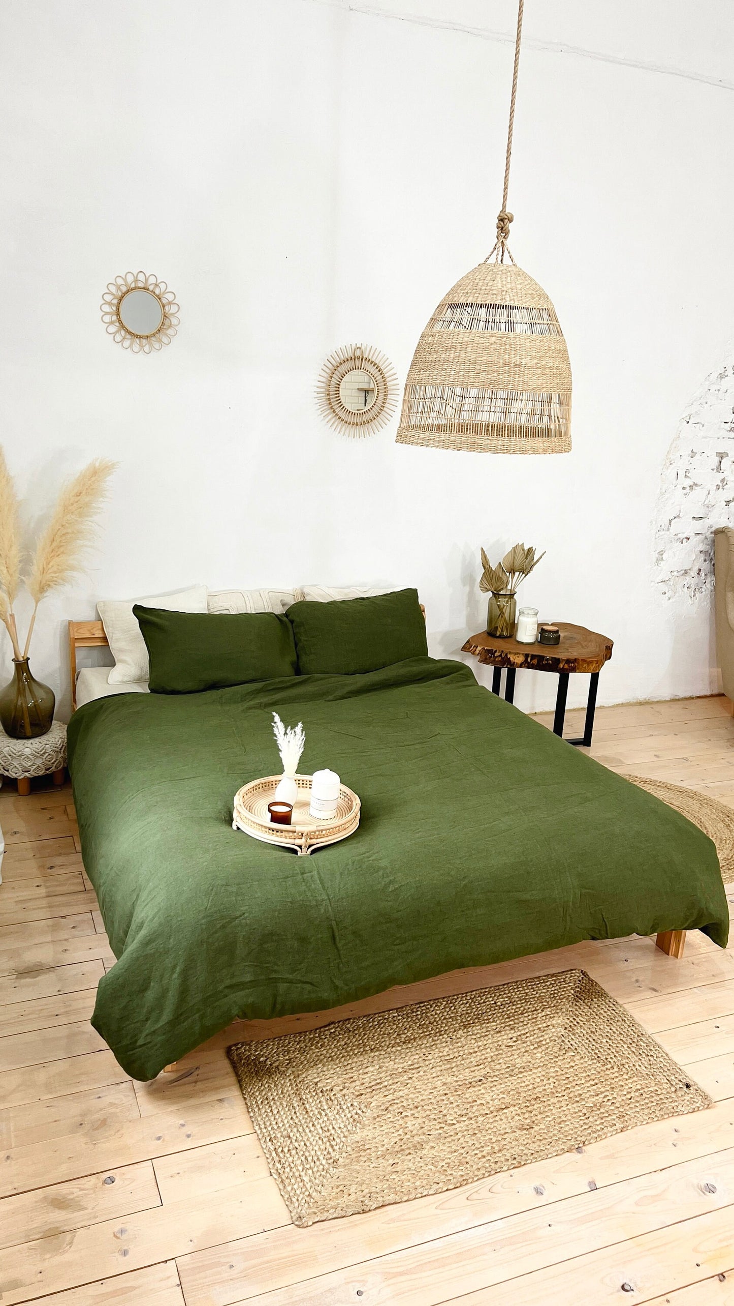 Linen BEDDING SET duvet cover + 2 pillowcases set in Olive Green color - handmade natural linen , queen,  king, twin, double duvet cover set