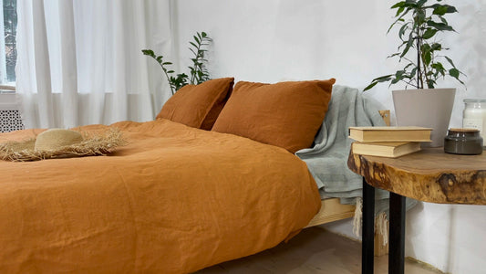 Linen BEDDING SET duvet cover + 2 pillowcases set in Cinnamon color - hand dyed stonewashed linen bedding, queen, king, double duvet set
