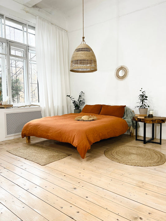 Linen BEDDING SET duvet cover + 2 pillowcases set in Cinnamon color - hand dyed stonewashed linen bedding, queen, king, double duvet set