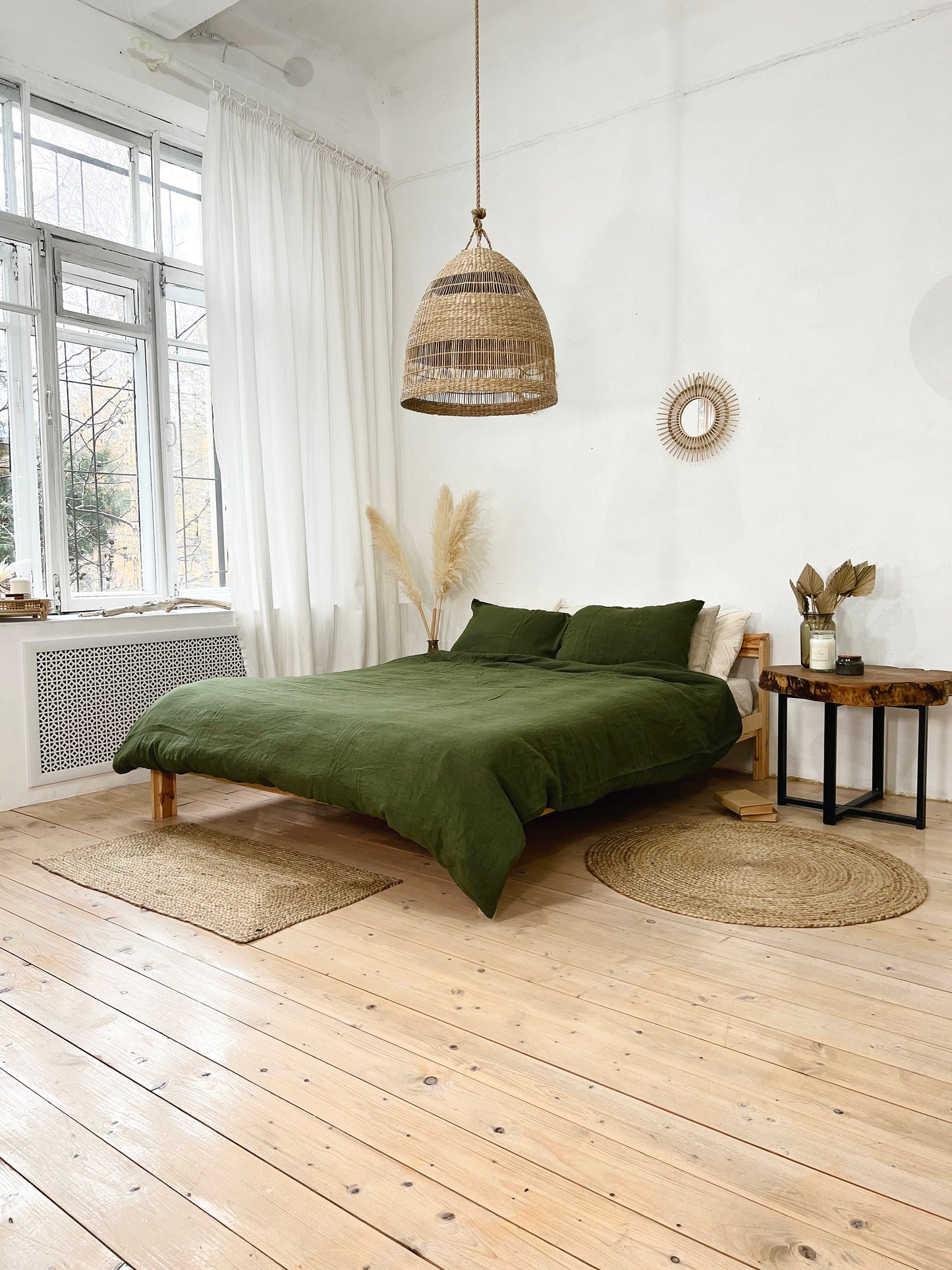 Linen BEDDING SET duvet cover + 2 pillowcases set in Olive Green color - handmade natural linen , queen,  king, twin, double duvet cover set