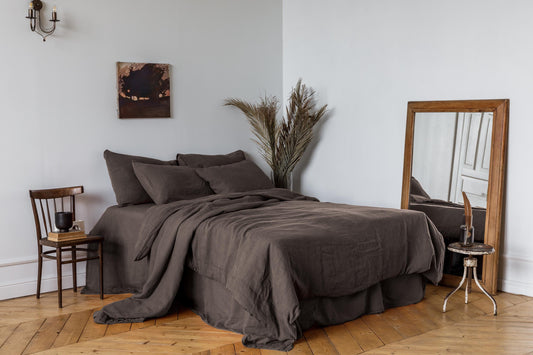Linen bedding set, Duvet cover + 2 Pillowcases in Taupe color, King, Queen, Twin, Double