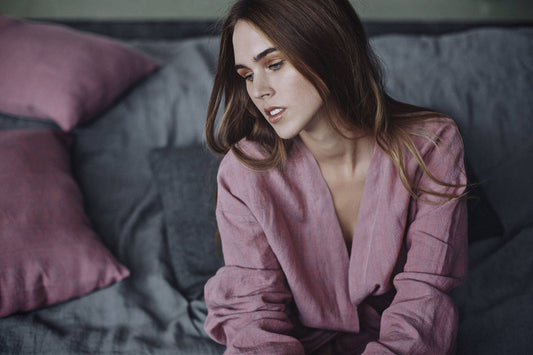 Linen bathrobe with pockets, soft linen robe, linen kimono, long morning gown, linen robe for women. Stonewashed linen robe