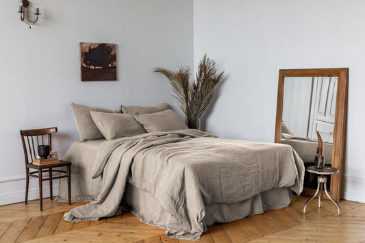 Linen bedding set, Duvet cover + 2 Pillowcases in Oatmeal (natural) color, King, Queen, Twin, Double