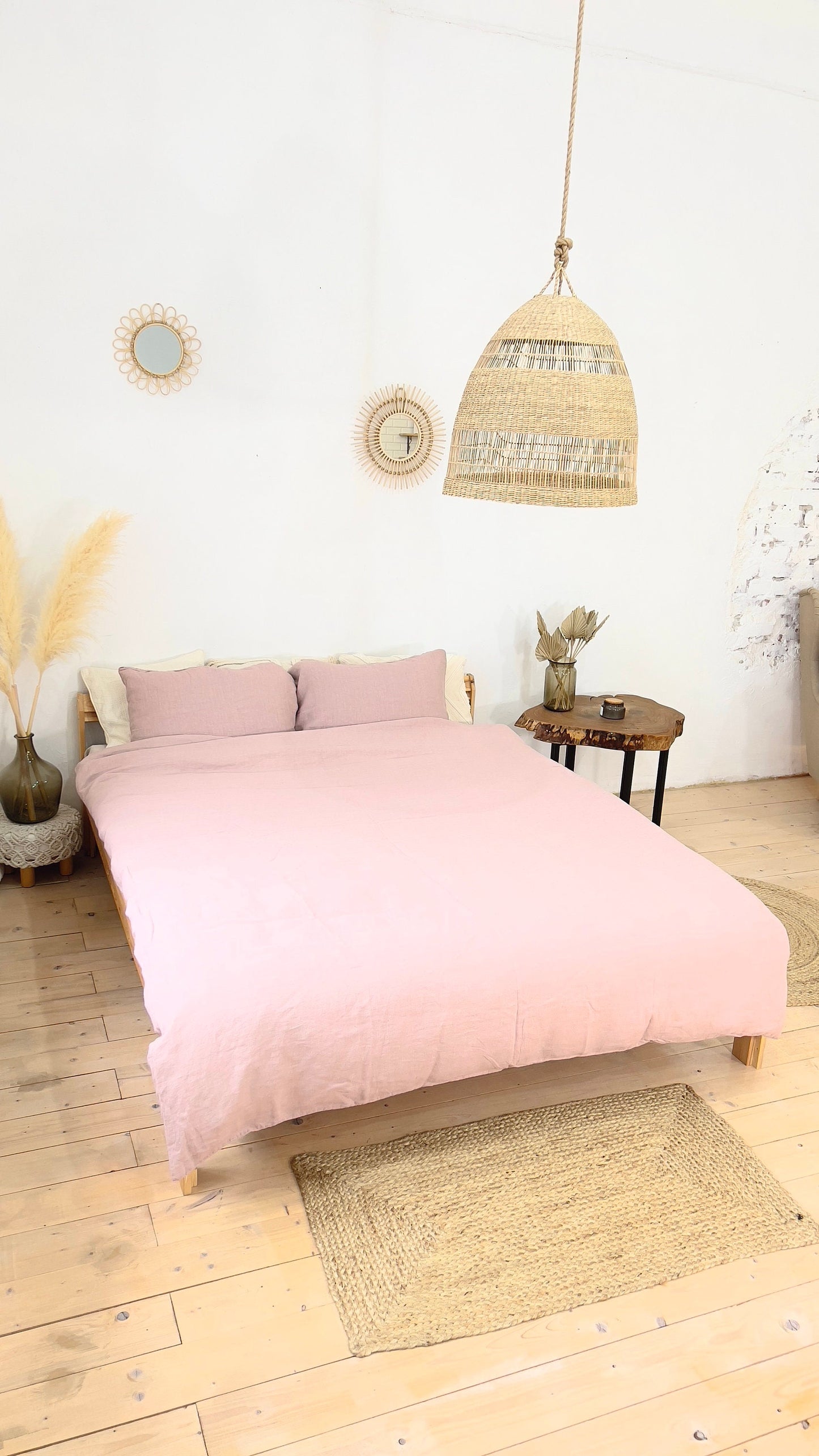Linen BEDDING SET duvet cover + 2 pillowcases set in Rose Pink color - flax hand dyed stonewashed bedding, queen, king, double duvet set