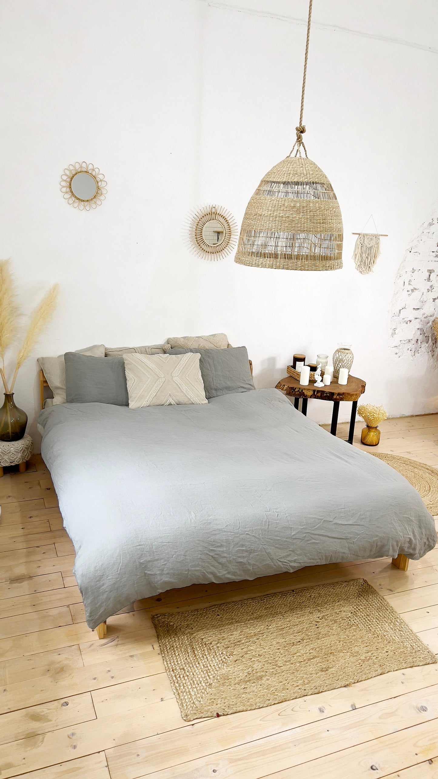 Linen BEDDING SET duvet cover + 2 pillowcases set in Light Gray color - hand dyed stonewashed bedding, queen, king, double duvet cover set