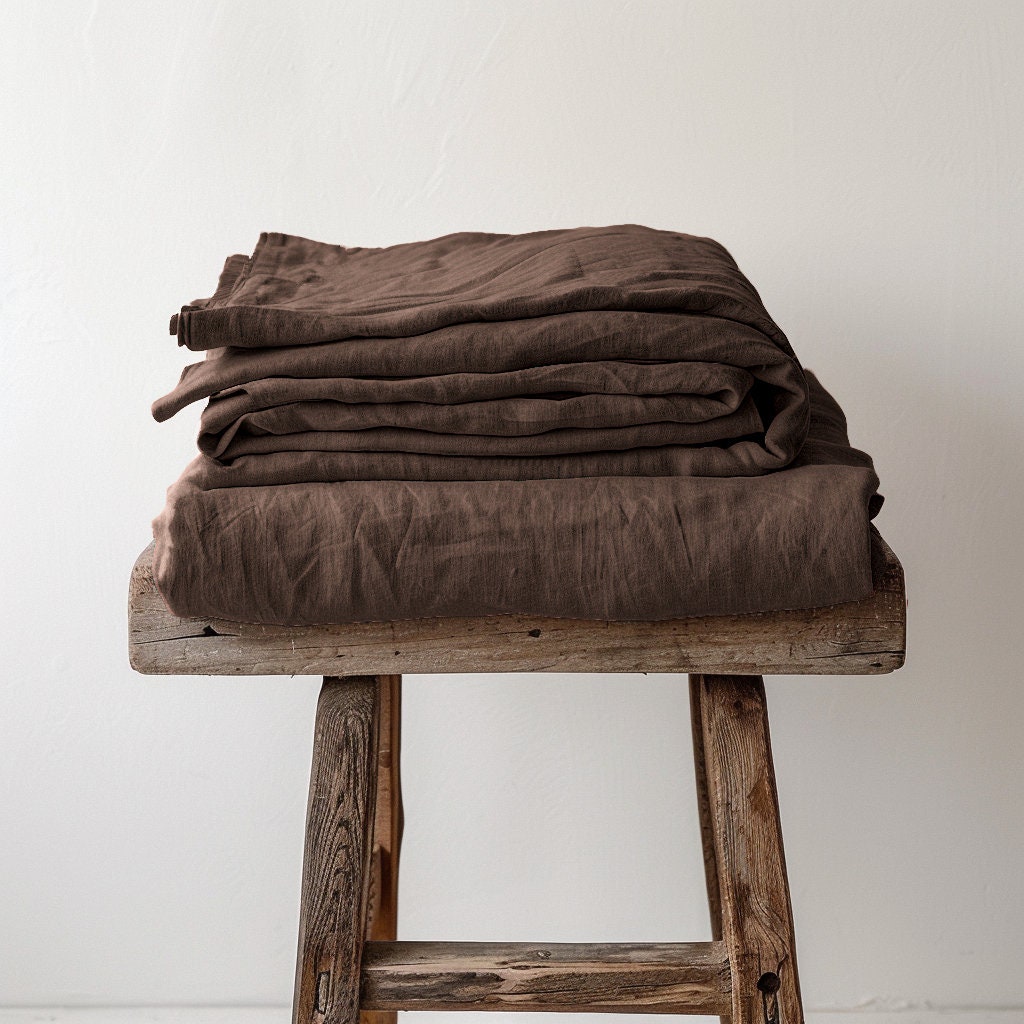 Linen BEDDING SET duvet cover + 2 pillowcases set in Brown Cocoa color - hand dyed stonewashed bedding, queen, king, double duvet cover set