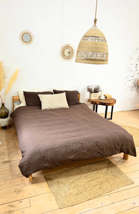 Linen BEDDING SET duvet cover + 2 pillowcases set in Brown Cocoa color - hand dyed stonewashed bedding, queen, king, double duvet cover set