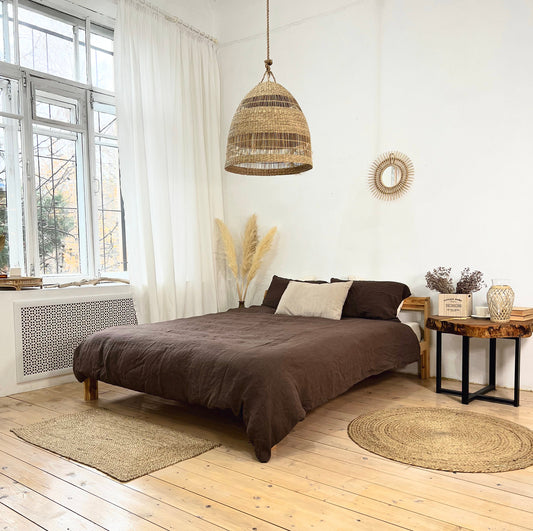 Linen BEDDING SET duvet cover + 2 pillowcases set in Brown Cocoa color - hand dyed stonewashed bedding, queen, king, double duvet cover set