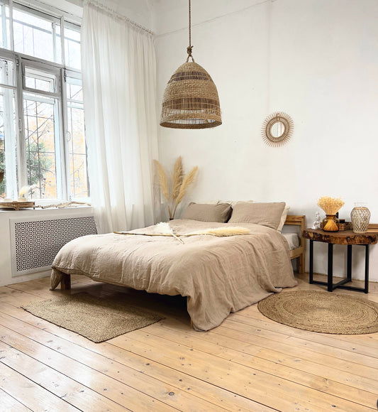 Linen BEDDING SET duvet cover + 2 pillowcases set in Sandy Beige color - hand dyed stonewashed bedding, queen, king, double duvet cover set