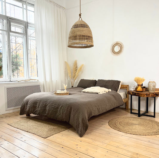 Linen BEDDING SET duvet cover + 2 pillowcases set in Taupe color - hand dyed stonewashed bedding, queen, king, double duvet cover set