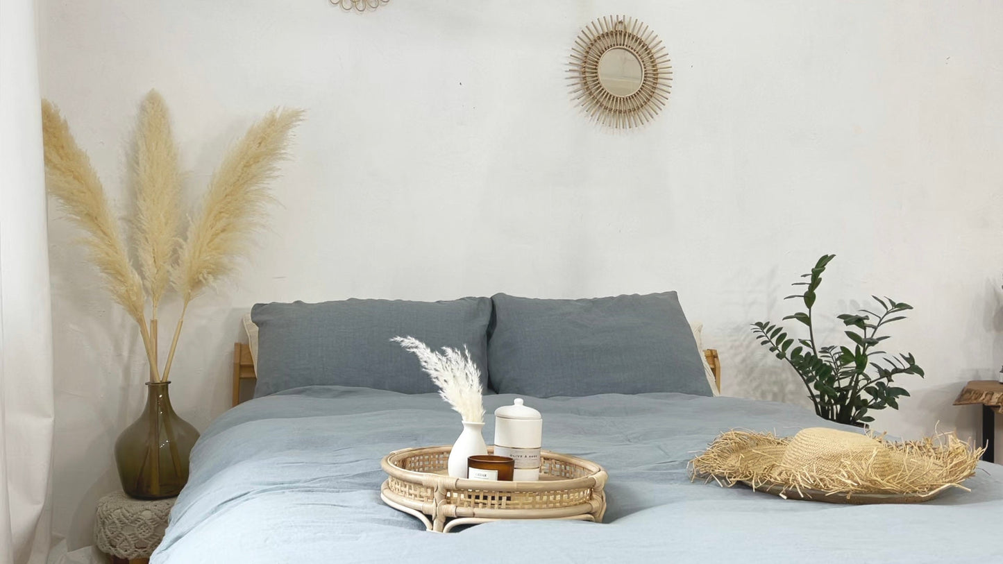 Linen BEDDING SET duvet cover + 2 pillowcases set in Gray Blue color - flax hand dyed stonewashed bedding, queen, king, double duvet set