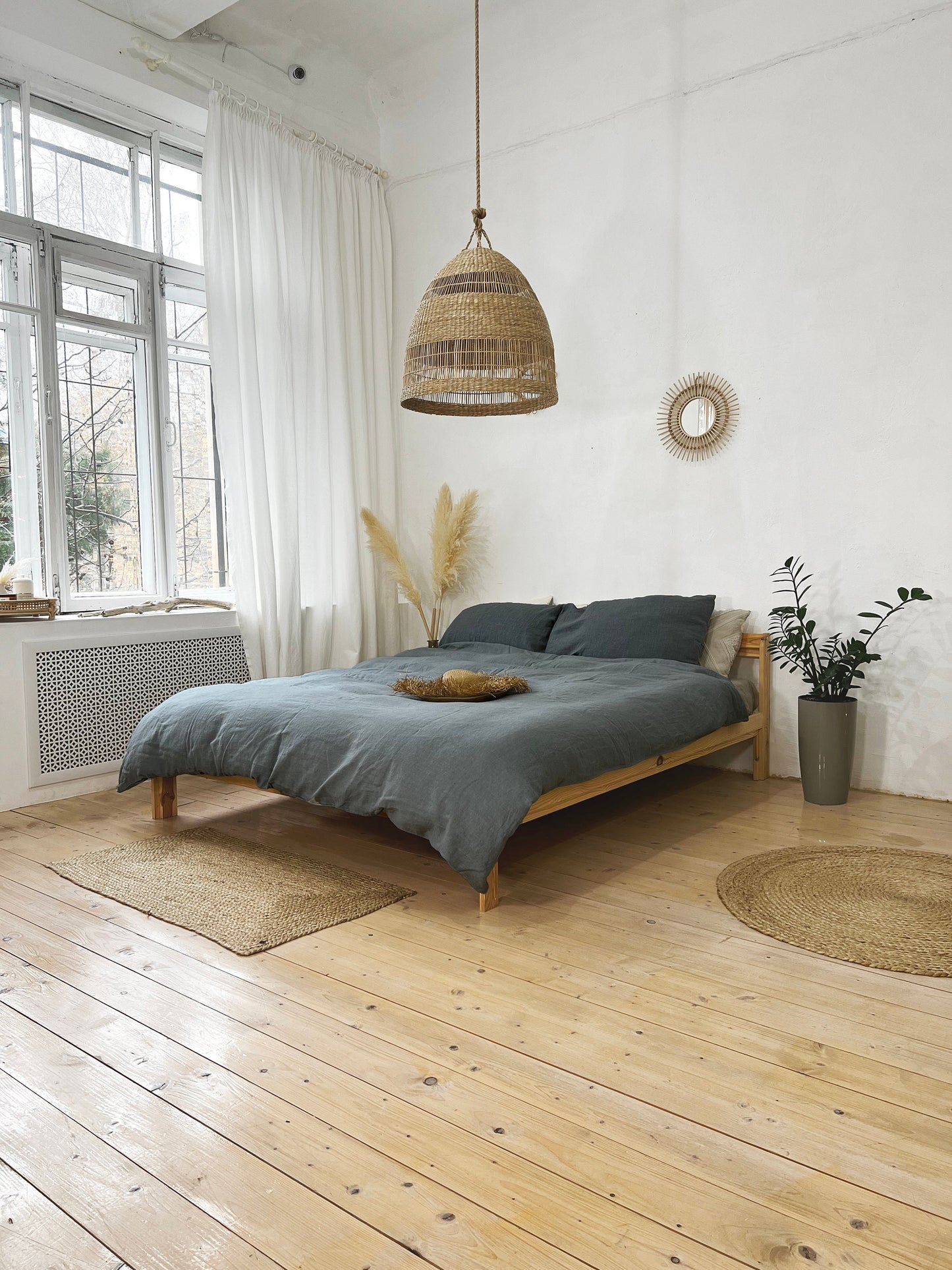 Linen BEDDING SET duvet cover + 2 pillowcases set in Gray Blue color - flax hand dyed stonewashed bedding, queen, king, double duvet set