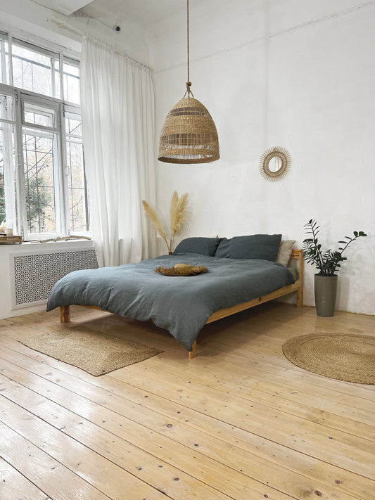 Linen BEDDING SET duvet cover + 2 pillowcases set in Gray Blue color - flax hand dyed stonewashed bedding, queen, king, double duvet set