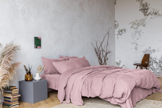 Linen bedding set, Duvet cover + 2 Pillowcases in Pink/Dusty Rose color, King, Queen, Twin, Double