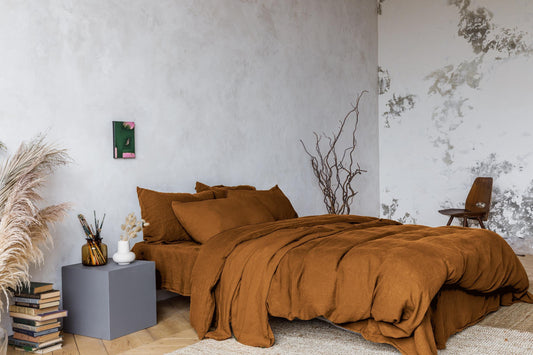 Linen bedding set, Duvet cover + 2 Pillowcases in Cinnamon color, King, Queen, Twin, Double stonewashed linen bedding 100% pure linen