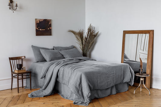Linen bedding set, Duvet cover + 2 Pillowcases in Foggy Gray color, King, Queen, Twin, Double