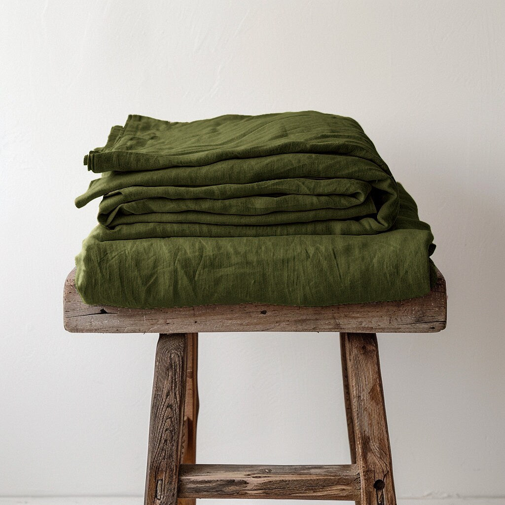 Linen BEDDING SET duvet cover + 2 pillowcases set in Olive Green color - handmade natural linen , queen,  king, twin, double duvet cover set