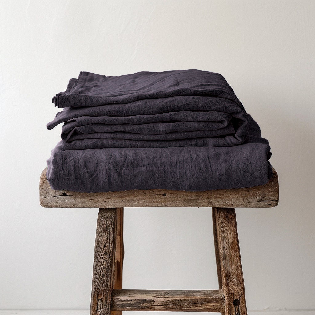 Linen BEDDING SET duvet cover + 2 pillowcases set in Purple Plum color - flax hand dyed stonewashed bedding, queen, king, double duvet set