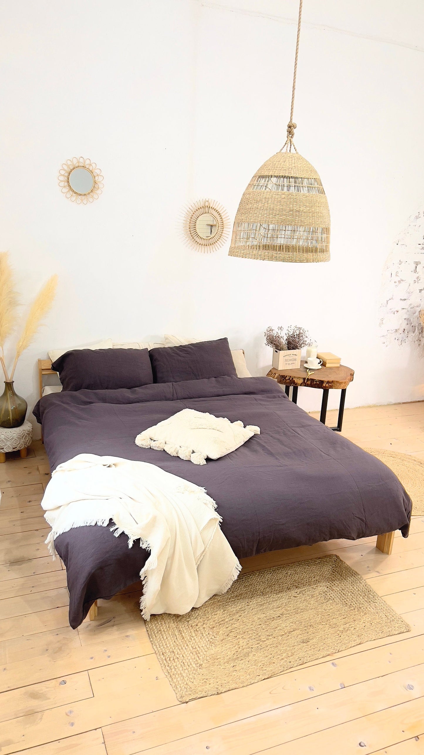 Linen BEDDING SET duvet cover + 2 pillowcases set in Purple Plum color - flax hand dyed stonewashed bedding, queen, king, double duvet set