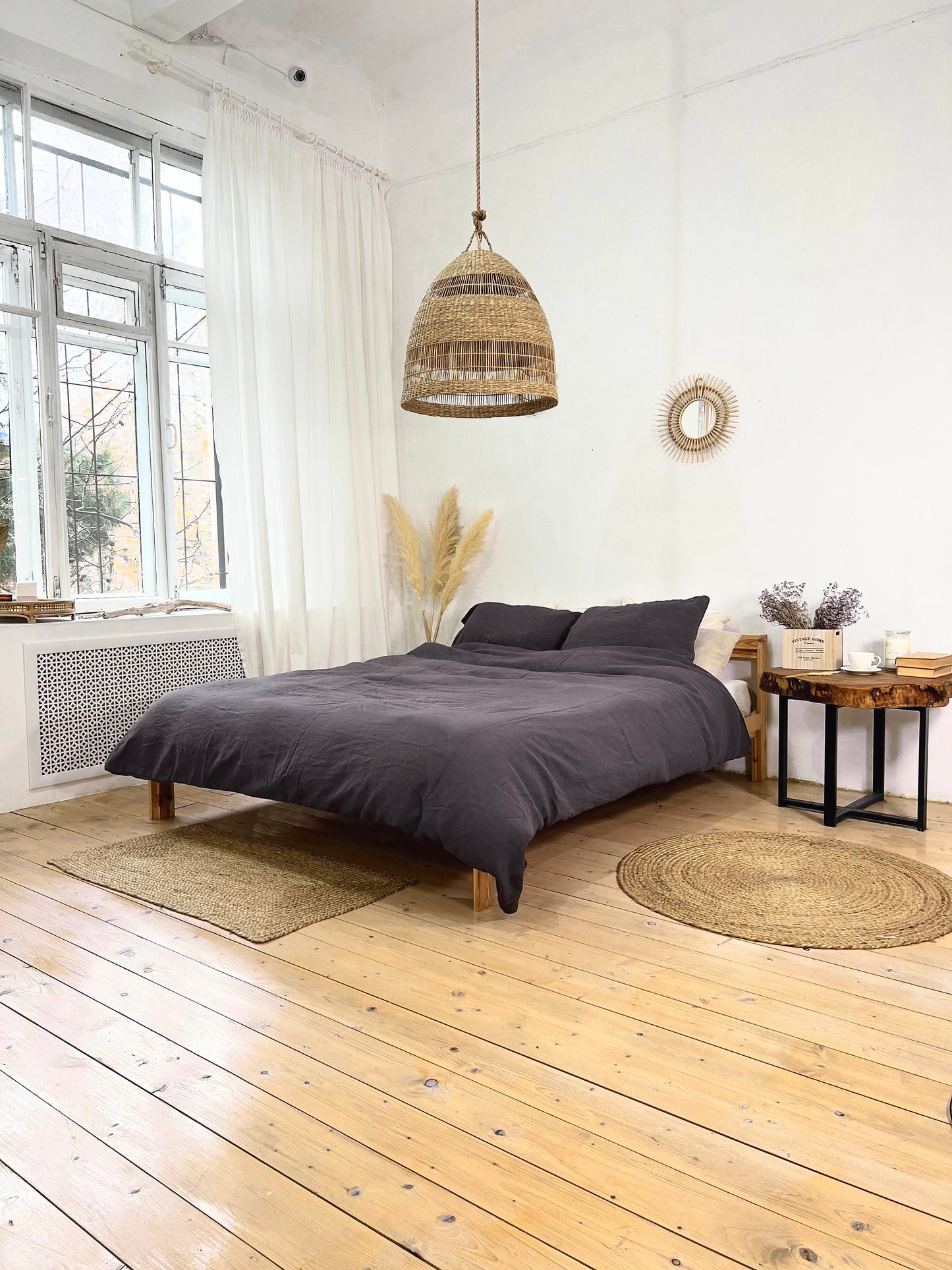 Linen BEDDING SET duvet cover + 2 pillowcases set in Purple Plum color - flax hand dyed stonewashed bedding, queen, king, double duvet set