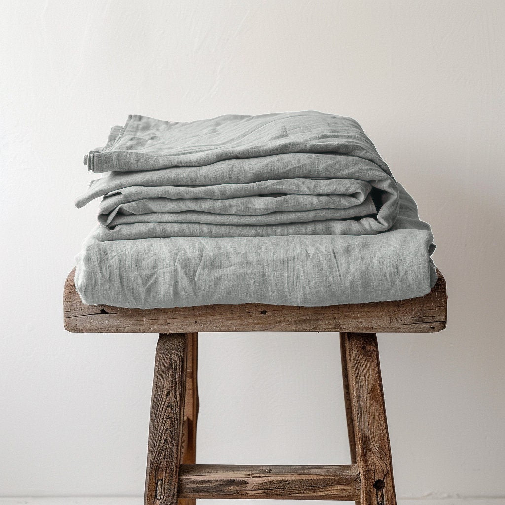 Linen BEDDING SET duvet cover + 2 pillowcases set in Light Gray color - hand dyed stonewashed bedding, queen, king, double duvet cover set