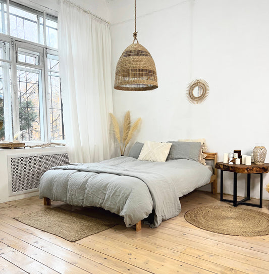 Linen BEDDING SET duvet cover + 2 pillowcases set in Light Gray color - hand dyed stonewashed bedding, queen, king, double duvet cover set