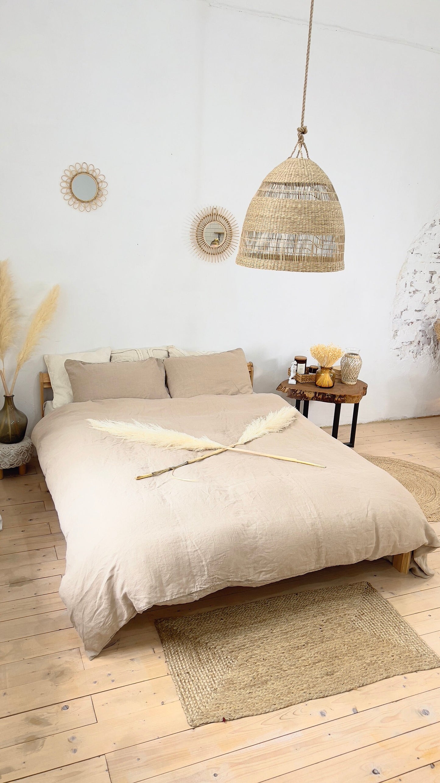 Linen BEDDING SET duvet cover + 2 pillowcases set in Sandy Beige color - hand dyed stonewashed bedding, queen, king, double duvet cover set