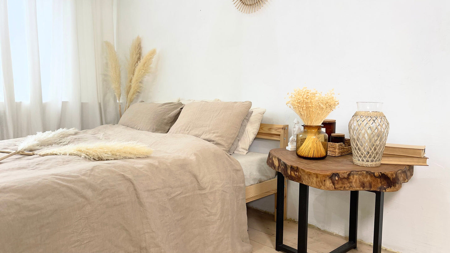 Linen BEDDING SET duvet cover + 2 pillowcases set in Sandy Beige color - hand dyed stonewashed bedding, queen, king, double duvet cover set