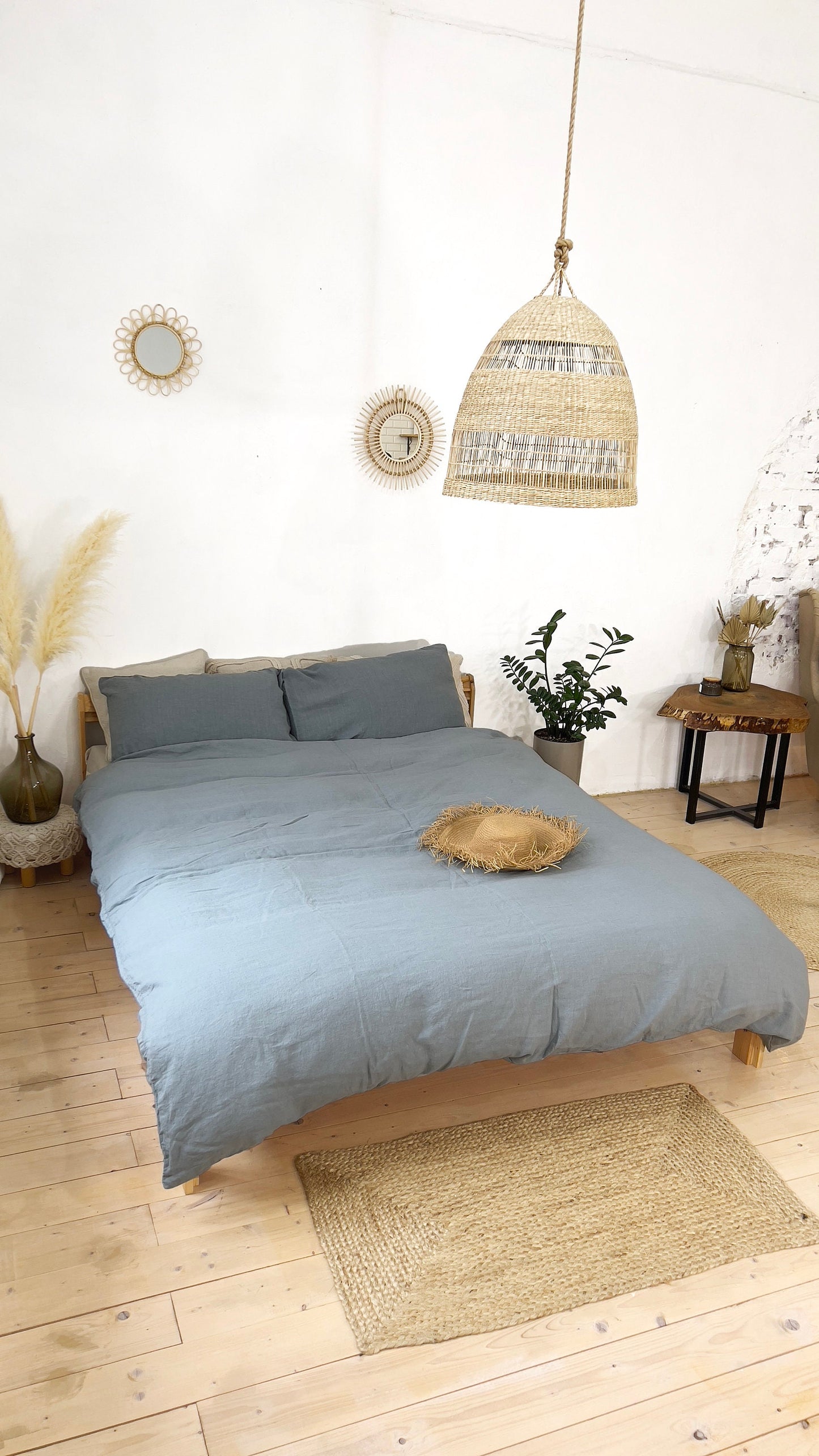 Linen BEDDING SET duvet cover + 2 pillowcases set in Gray Blue color - flax hand dyed stonewashed bedding, queen, king, double duvet set